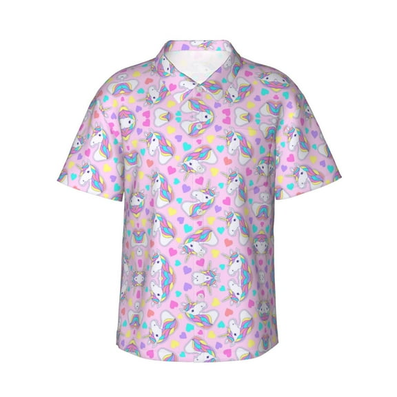 Unicorns Colorful Pattern Hawaiian Shirts For Men, Summer Short-Sleeve Relaxed-Fit Button-Down Shirts Small