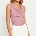 thumbnail image 3 of Womens Lace Trimmed Camisole Women’s Cowl Neck Tank Tops Sleeveless Ruched Pullover Tops Loose Casual Elegant Business Blouse Pinks XXL, 3 of 6