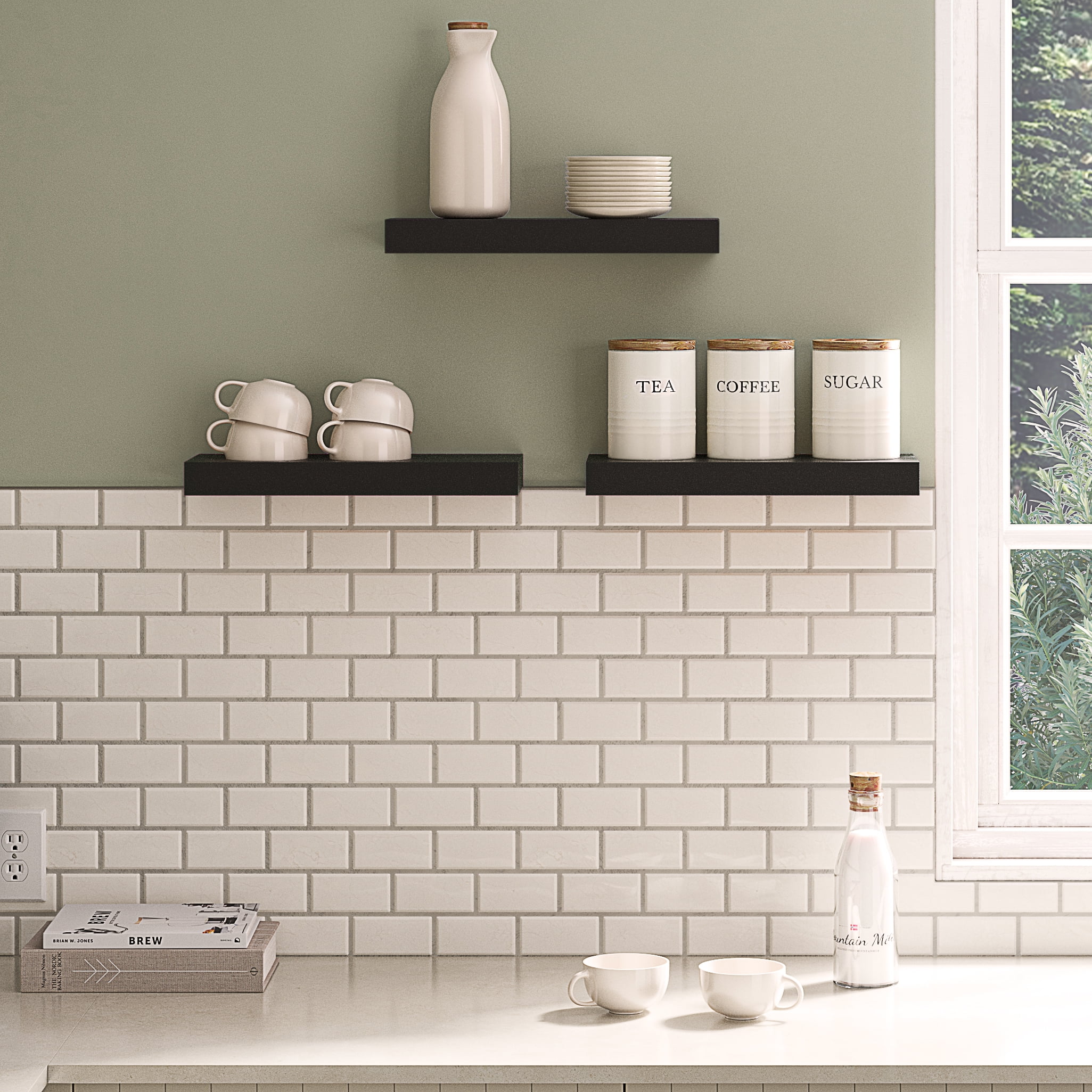 Ballucci 16" Floating Shelves for Wall, 3-Pack with Invisible Brackets, 6" Deep, Black