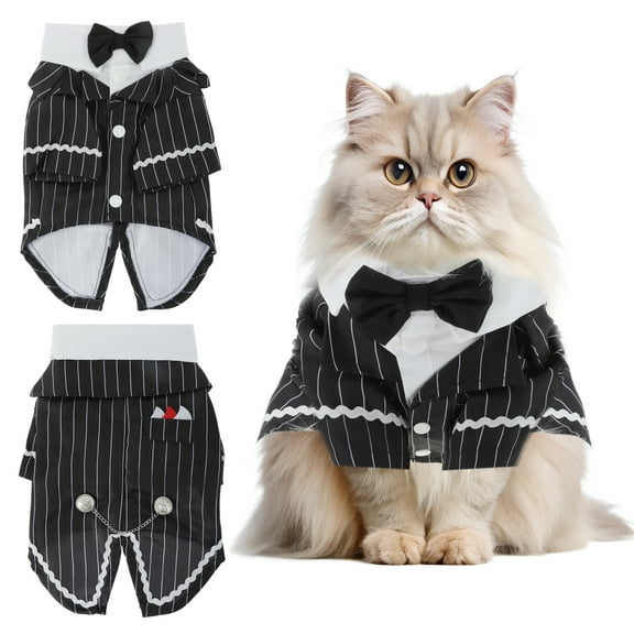Unique Bargains Cat Apparel Stylish Tuxedo Outfit for Cat with Tie Black Stripes Cat Outfits for Wedding Birthday Party Small