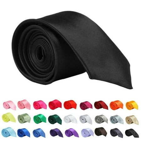 Classic Mens Necktie Mens Classic Slim Skinny Wedding Solid Plain Satin neck Tie Necktie Premium Satin Solid Plain Unisex Men’s Skinny Tie Perfect for All Occasion ()