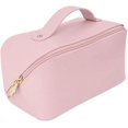 thumbnail image 1 of Bolsa de maquillaje de Pu, bolsa de cosméticos para mujer de gran capacidad con asa y divisores, organizador de accesorios de maquillaje de viaje, rosa, 1 of 5