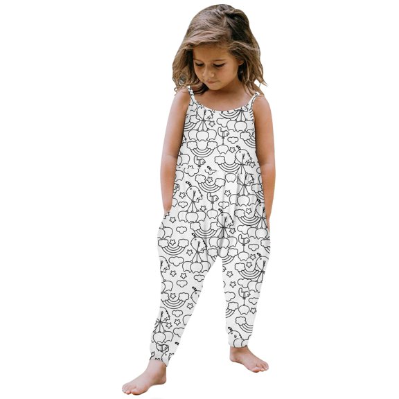 Baby Girl Romper Creative Hand Painted Print Sleeveless Square Neck Girls Strap Harem Jumpsuit Kids Trendy Daily Outfit