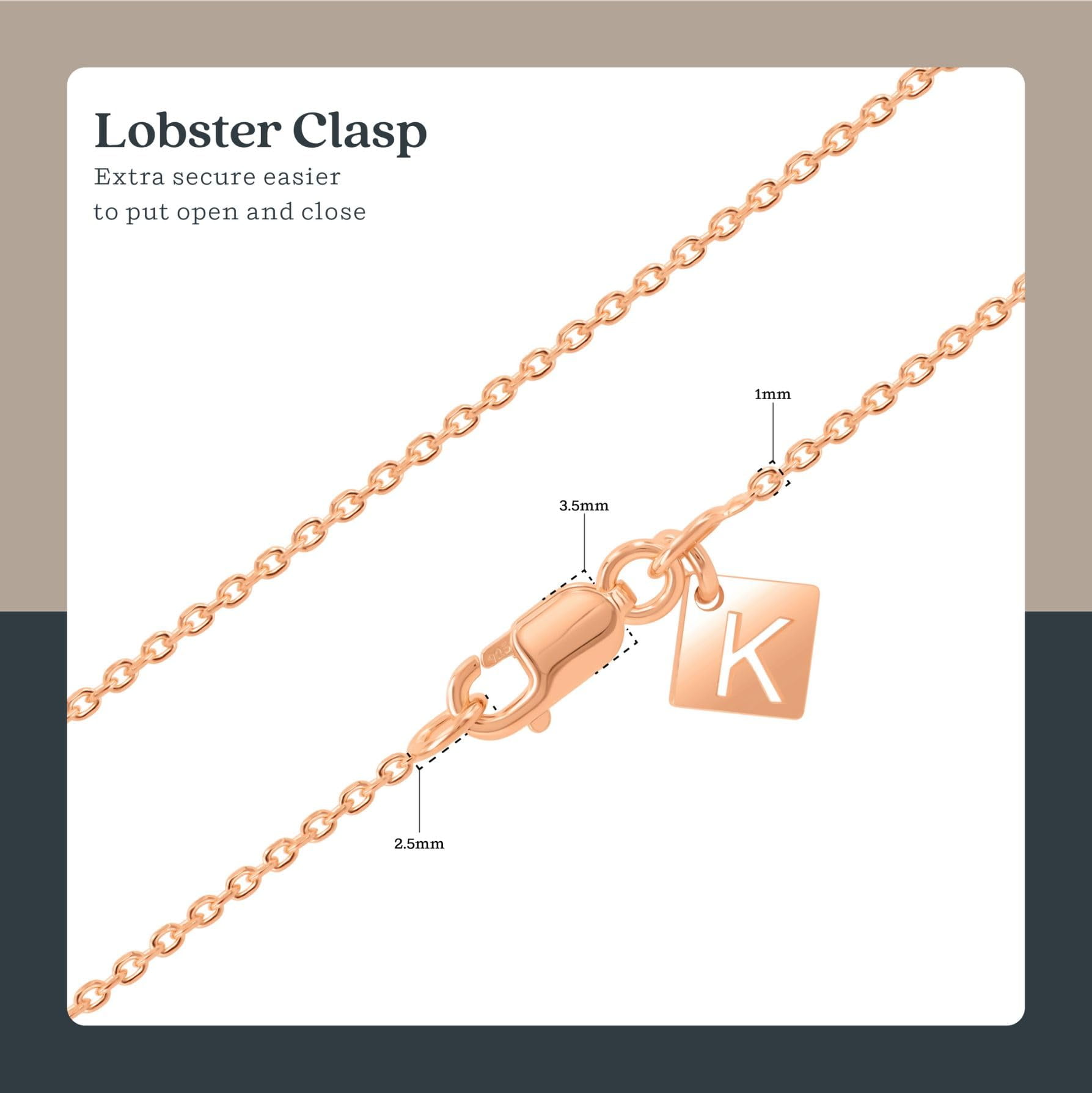 Kezef Rose Gold Plated 925 Sterling Silver Cable Chain Necklace for Women 18 inch