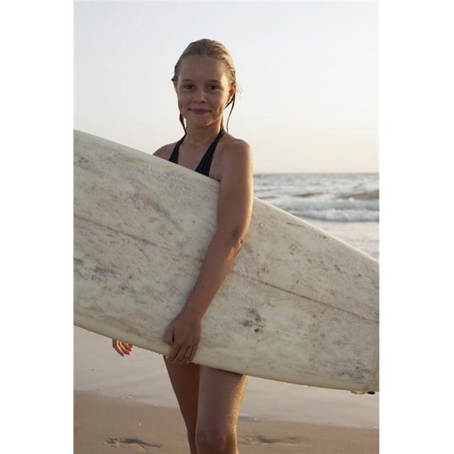 Young Girl with Surfboard Poster Print, 22 x 34