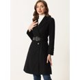 thumbnail image 4 of Abrigo largo con doble botonadura y cinturón de invierno con cuello de solapa para mujer Negro XS, 4 of 5