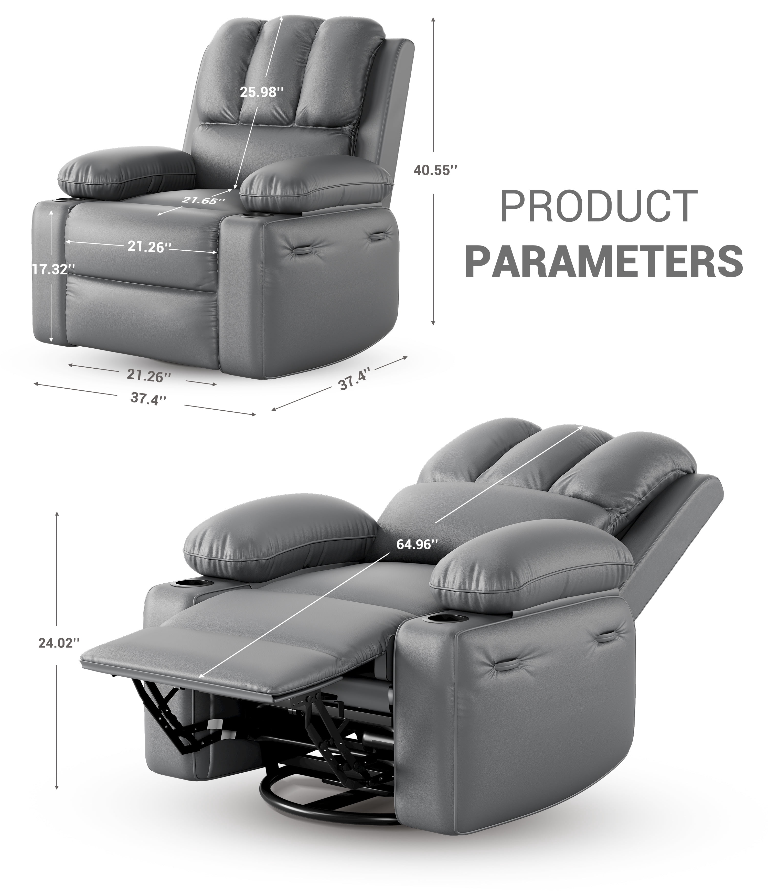 Oversized Electric Recliner Chair with Heat and Massage,360°Swivel Rocking Chair for Living Room,Nursery,or Home Theater,Ergonomic Power Reclining Sofa with Cup Holders,USB Port