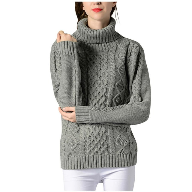 Womens Turtle-Neck Solid Collor Recreational Pullover Knitting Sweater Long Sleeve Tops