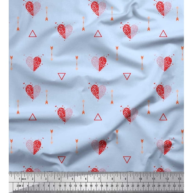 Soimoi Blue polyester Crepe Fabric Triangle & Arrow Heart Print Fabric by the Yard 52 Inch Wide