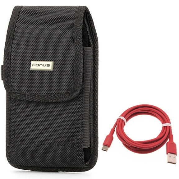 6ft USB-C Cable   Case Belt Clip for Motorola One 5G Ace Phone - Red Charger Cord Power Wire and  Rugged Holster Canvas Cover Combo for Motorola One 5G Ace