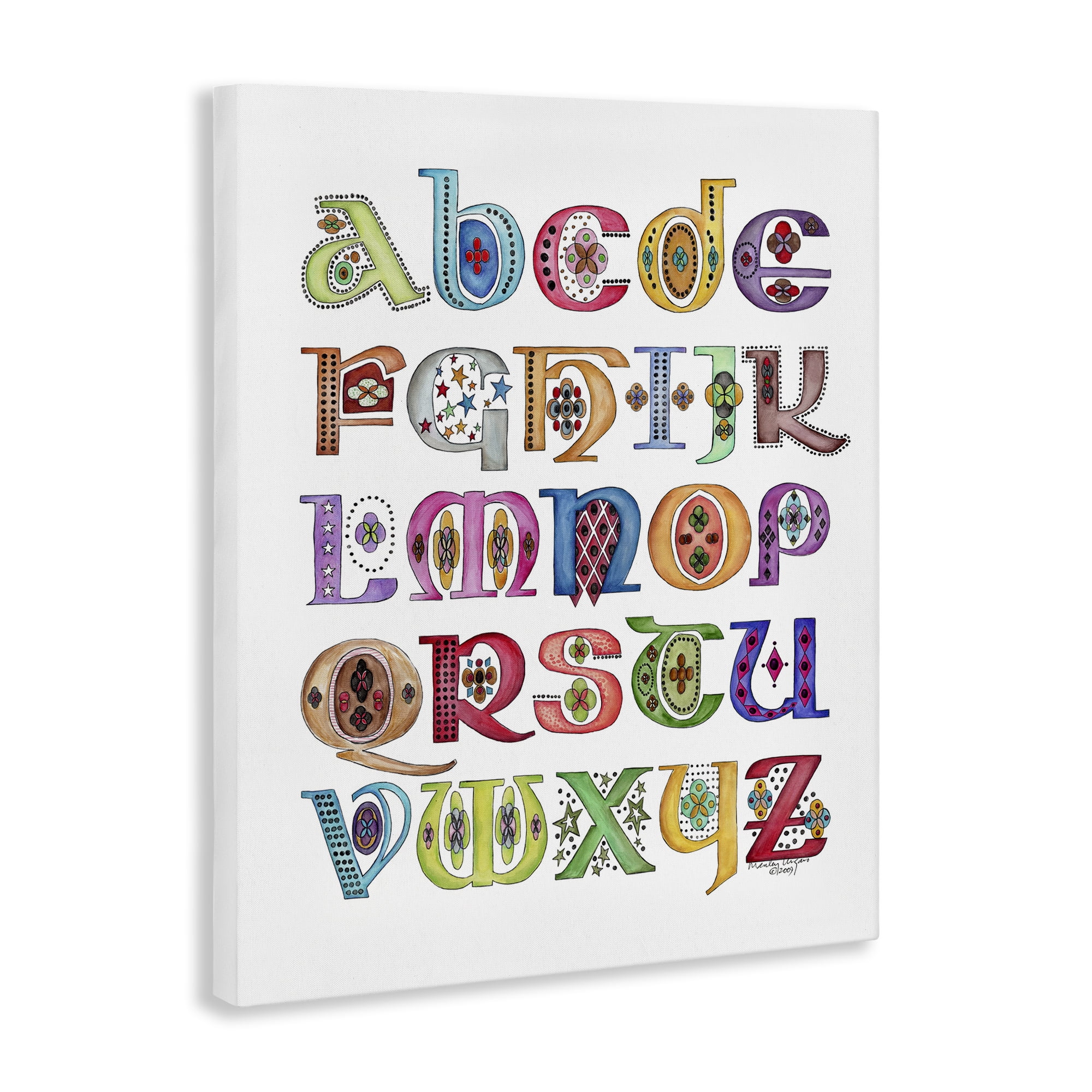 Stupell Industries Boho Whimsical Alphabet Novelty Painting Gallery Wrapped Canvas Art Print Wall Art, 16 x 20