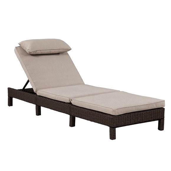 Chaise longue Laura de Patioflare à assembler, osier brun chocolat et coussins beiges