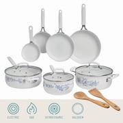 The Pioneer Woman 12-Piece Classic Aluminum Cookware Set, PFAS-Free Ceramic Nonstick, Pots and Pans Set with Decal Pattern, Agatha Blue