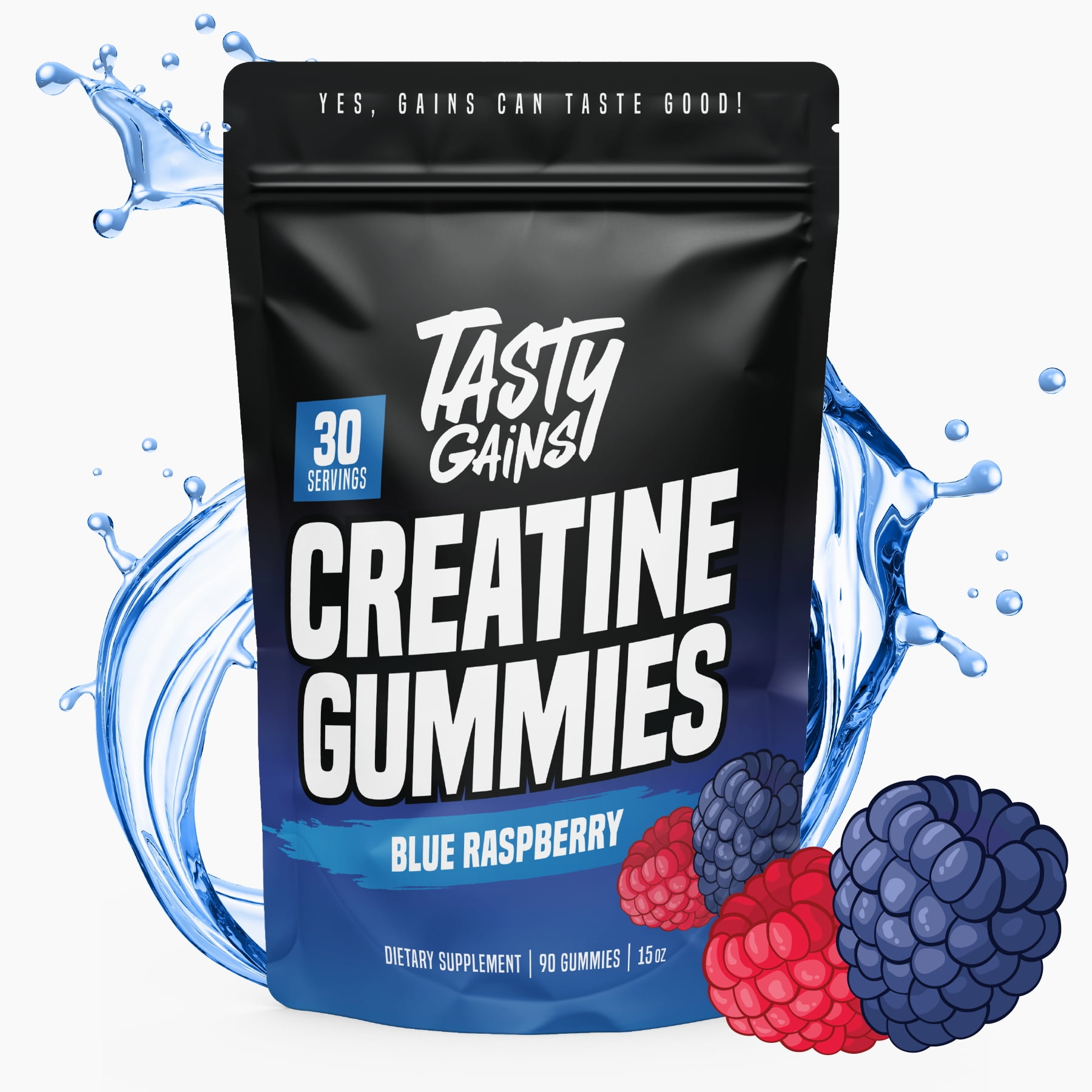 TASTY GAINS Creatine Gummies - 90g of Creatine Monohydrate - Workout Supplements - Build Muscle & Boost Strength for Men & Women - Made in USA - Non GMO - Vegan Friendly (Large, Blue Raspberry)