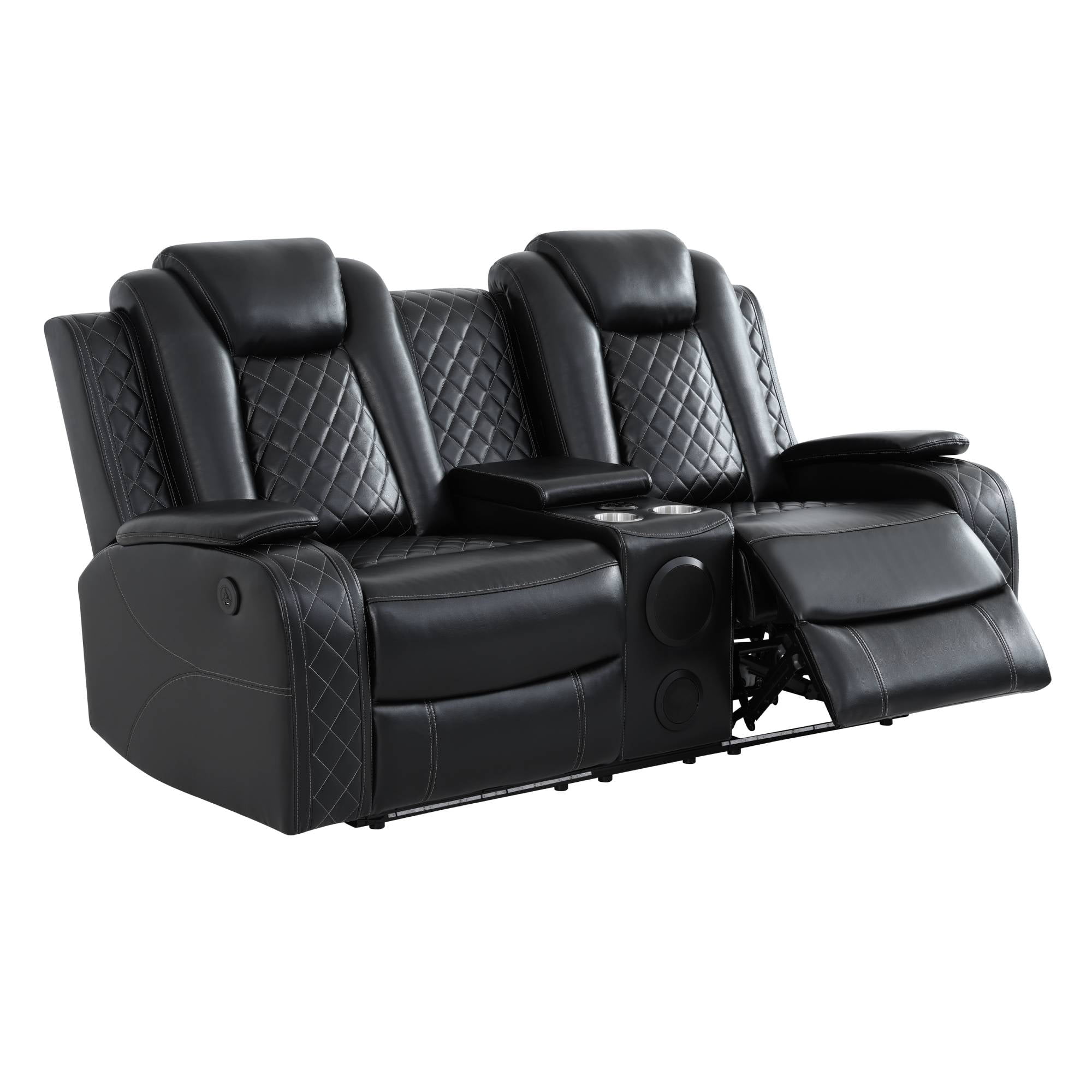 Power Recliner Sofa Loveseat with LED Lights&Speaker, Leather Reclining Sofa Couch,USB Ports & Cup Holders, Home Theater Seating, Black