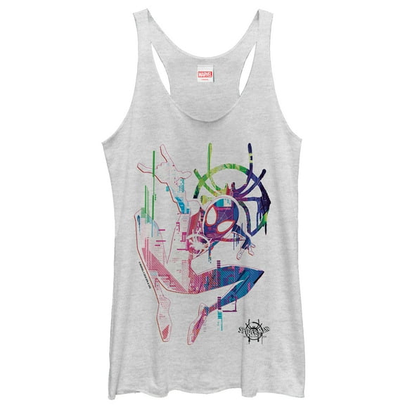 Women's Marvel Spider-Man: Into the Spider-Verse Rainbow Watercolor  Racerback Tank Top White Heather X Large