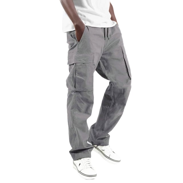 Pantalones cargo informales para hombre: múltiples bolsillos tejidos, color liso, estilo urbano