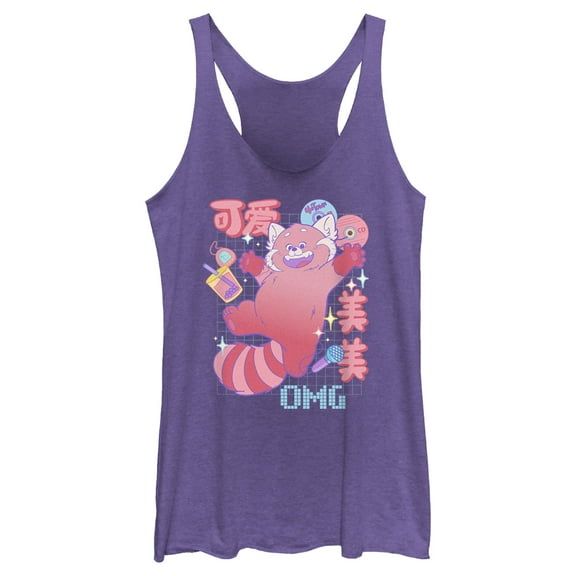 Women's Turning Red Kanji Red Panda Racerback Tank Top Purple Heather X Small