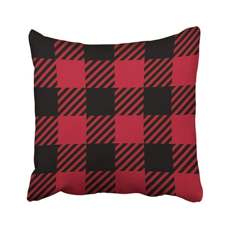 Crimson Plaid - ARTJIA Black Tartan Ruby Lumberjack Buffalo Plaid Red Abstract Checkered Crimson Linen Pillowcase Cushion Cover 18x18 inch