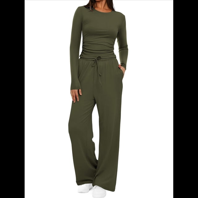 Traje de Otoño e Invierno para Mujer, de Larga, Color Liso, Informal, para Tiempo Libre Verde M