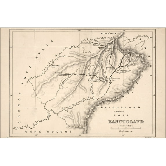 24"x36" Gallery Poster, map of Basutoland 1870