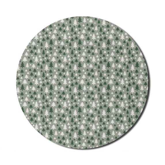 Christmas Mouse Pad for Computers, Repetitive Pine Tree in an Organic Nature Theme, Round Non-Slip Thick Rubber Modern Gaming Mousepad, 8" Round, Reseda Green Green, by Ambesonne