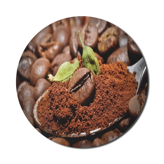 Coffee Mouse Pad for Computers, Beans with Flavored with Green Cardamom Traditional Oriental Drink, Round Non-Slip Thick Rubber Modern Gaming Mousepad, 8" Round, Brown Green Grey, by Ambesonne