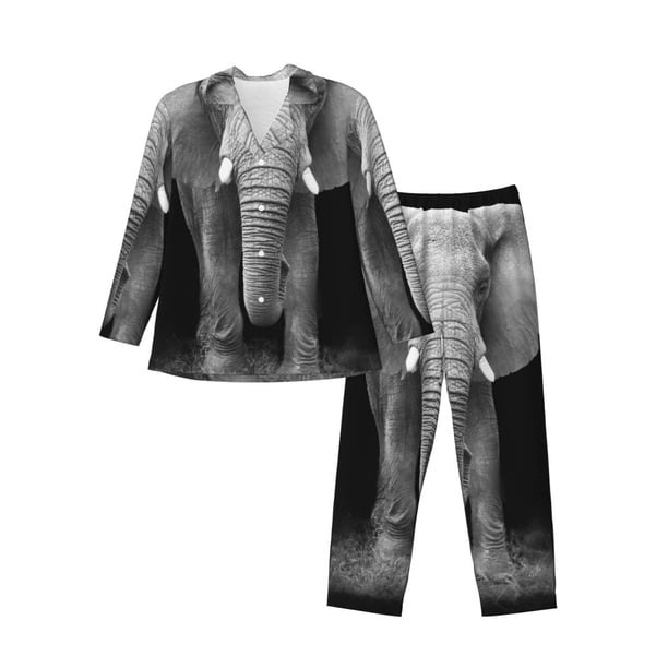 Balery Indian Elephant Pijama para Hombre de Dos Piezas con Manga Larga, Conjunto de Dormir y Descanso Suave con Bolsillos-Medium
