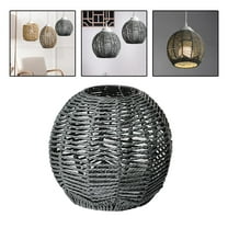 Woven Rattan Pendant Light Fixture Rattan Shade Farmhouse Hanging Lamp Shade Pendant Lamp Shade Hallway Home Bedside, Gray Round