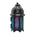 thumbnail image 2 of Cheers US Moroccan Black Iron with Colored Glass Lantern Candle Holder, 2 of 6
