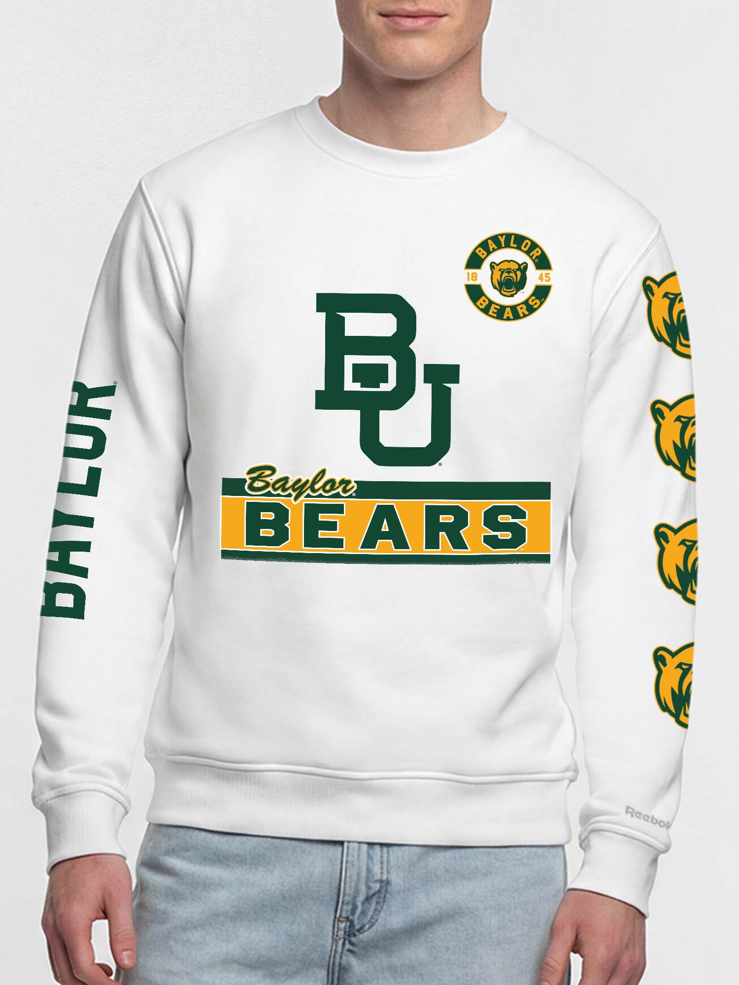 Baylor Bears Reebok Mens White Crew Sweatshirt