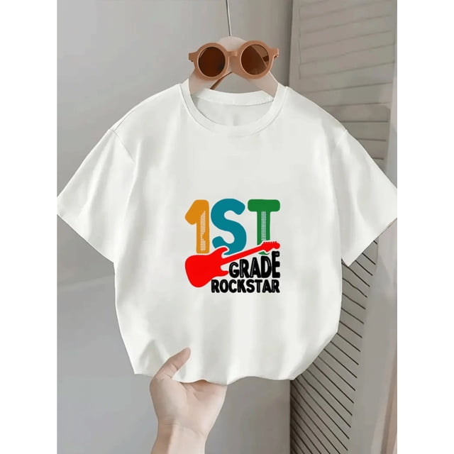 Camiseta de celebración de primer grado para niñas - Camiseta gráfica de estrella de rock de primer grado, tela suave y elástica para niñas pequeñas, atuendo para el primer día de clases o fiesta de