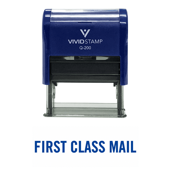 Vivid Stamp Basic First Class Mail Self Inking Rubber Stamp (Blue Ink) Medium