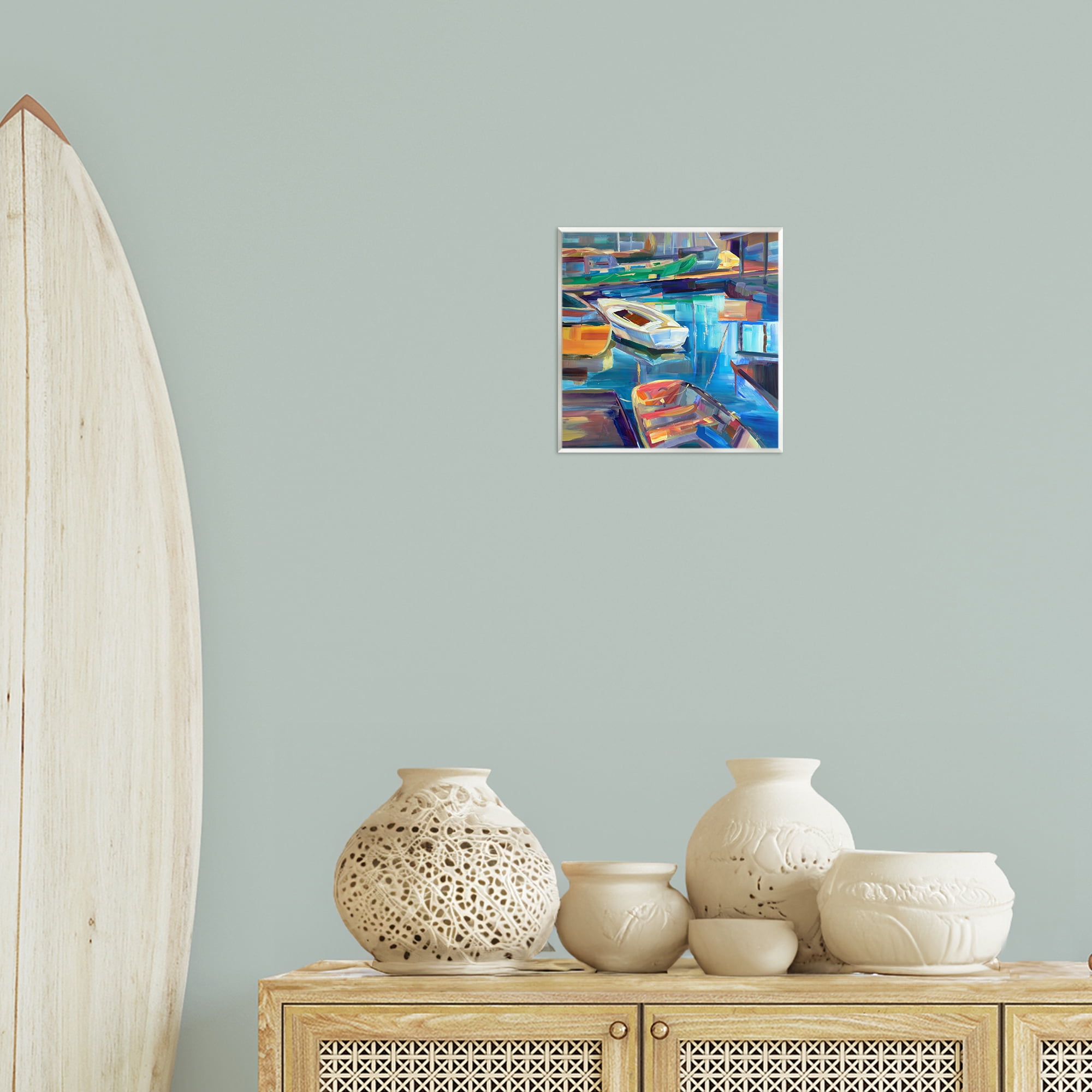 Stupell Industries Boat Marina Abstraction Transportation Painting Unframed Art Print Wall Art, 12 x 12