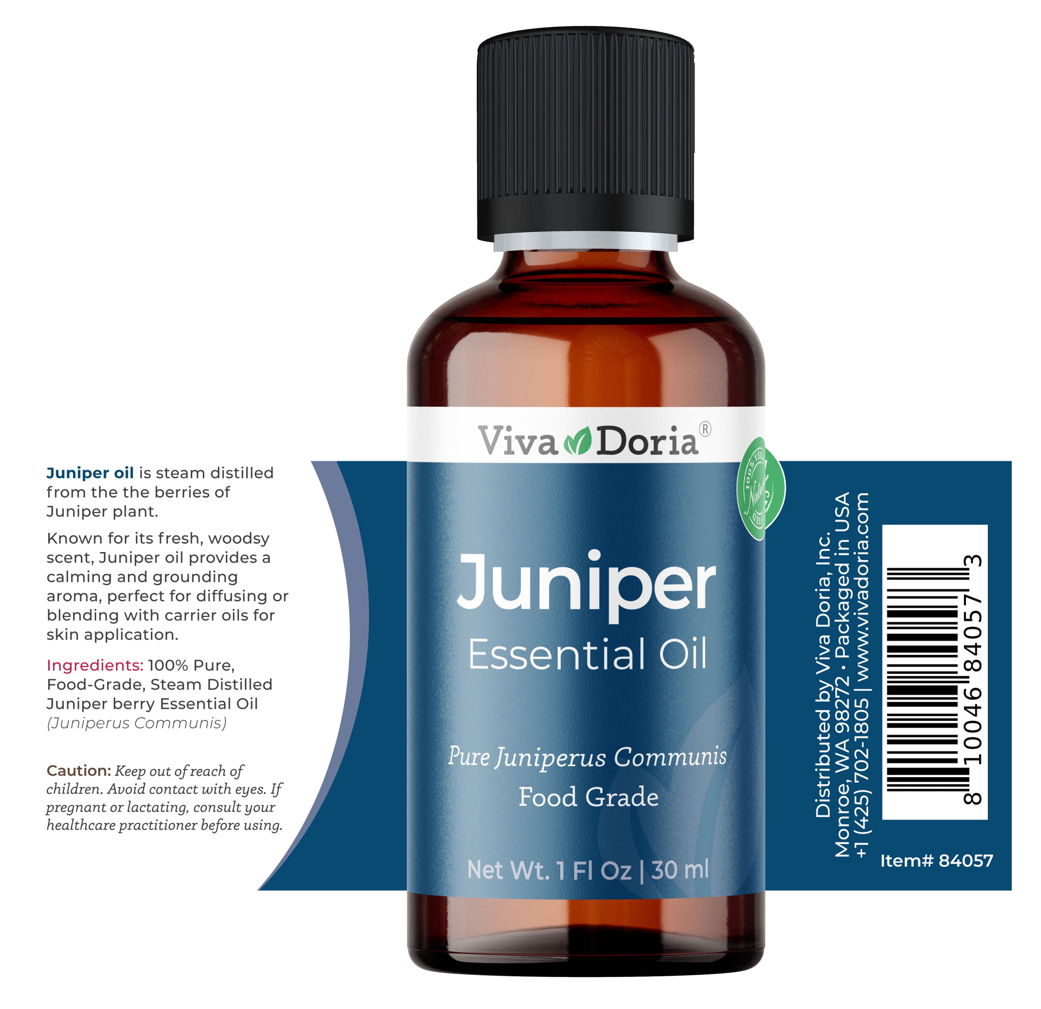 Viva Doria 100% Pure Juniper Essential Oil, Undiluted, Food Grade, Juniper Berry Oil, 30 mL (1 Fluid Ounce)