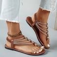 thumbnail image 7 of YgkuHd Women's Casual Bohemian Flat Sandals Thong Style Multiple Rows Rhinestones Gold-Tone Metal Accents Brown,6, 7 of 7