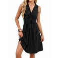 thumbnail image 3 of Women'S Twist Front V Neck Ruffle Summer Dress Elegant Sleeveless Club Party Tunic Bodycon Mini Dresses Black L, 3 of 9