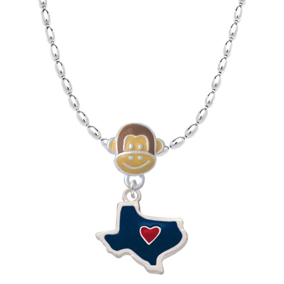 Delight Jewelry Silvertone Blue Texas with Red Heart Mia Monkey Charm Necklace