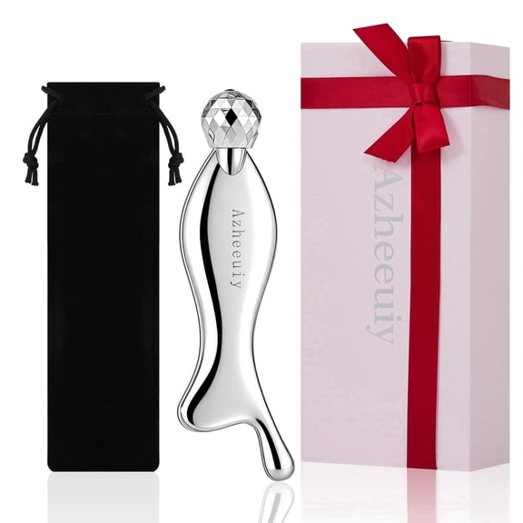 4-in-1 Gua Sha Facial Tools, Facial Roller, Skin Care Roller with Stainless Steel, Face Ice Roller to Reduce Puffiness & Eye Strain, Relieved Facial Tension, Gift for Women and Men-Silver
