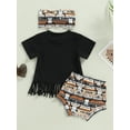 thumbnail image 5 of Newborn Baby Girls Clothes Sets 3pcs Letter Short Sleeve Tassel T Shirts Cow Printed Shorts Headband, 5 of 8