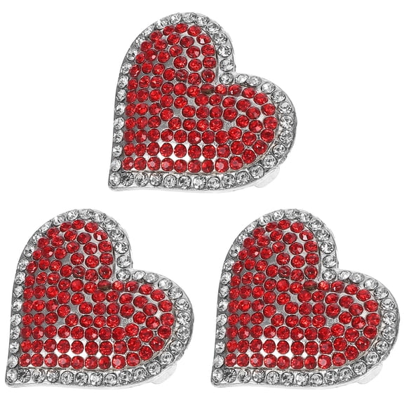PAMINGONO Heart Shaped Brooch Pins Multi Zinc Alloy with Rhinestones Antiexposure Clasp 3Pcs