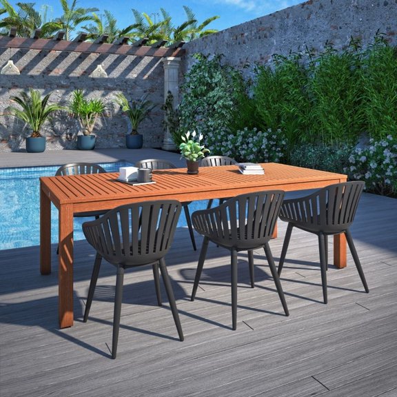 Amazonia Paraty 7-Piece Patio Dining Table Set, Eucalyptus Wood & Aluminum, Ideal for Outdoors and Indoors, Black