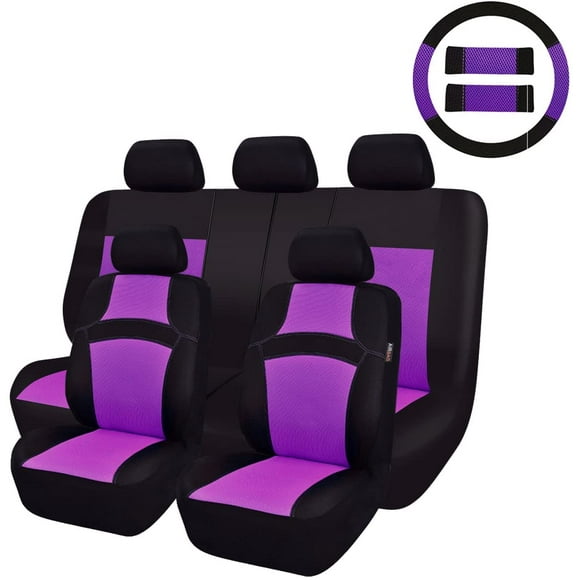 CAR PASS RAINBOW Universal Fit Car Seat Cover -100% Breathable With 5mm Composite Sponge Inside,Airbag Compatible(14pcs, Purple)
