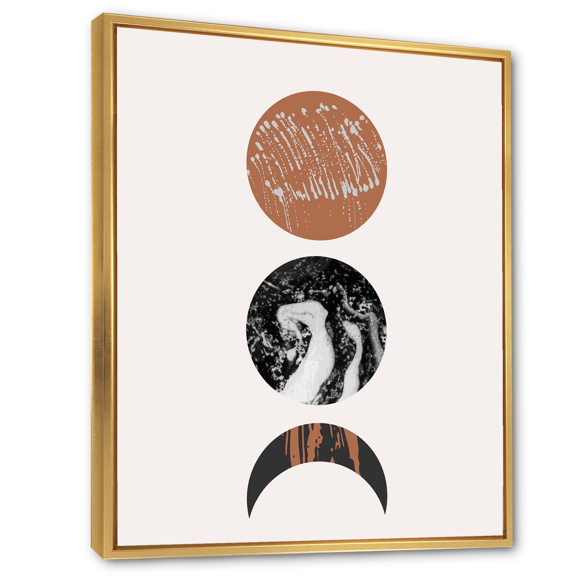 Designart 'Retro Shapes Abstract Moons and Suns' Modern Framed Canvas Wall Art Print