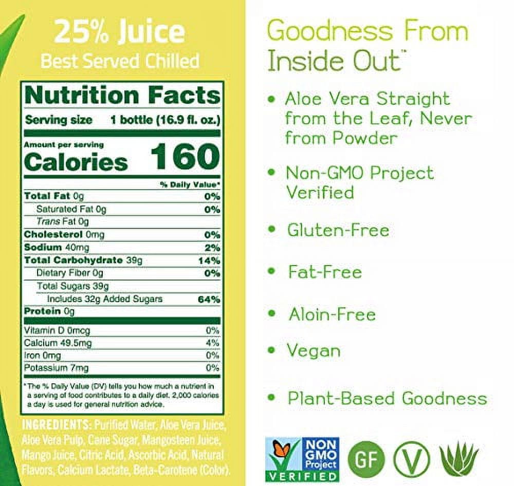 ALO Allure Aloe Vera Drink, Mango Mangosteen, 16.9oz (Pack of 12)