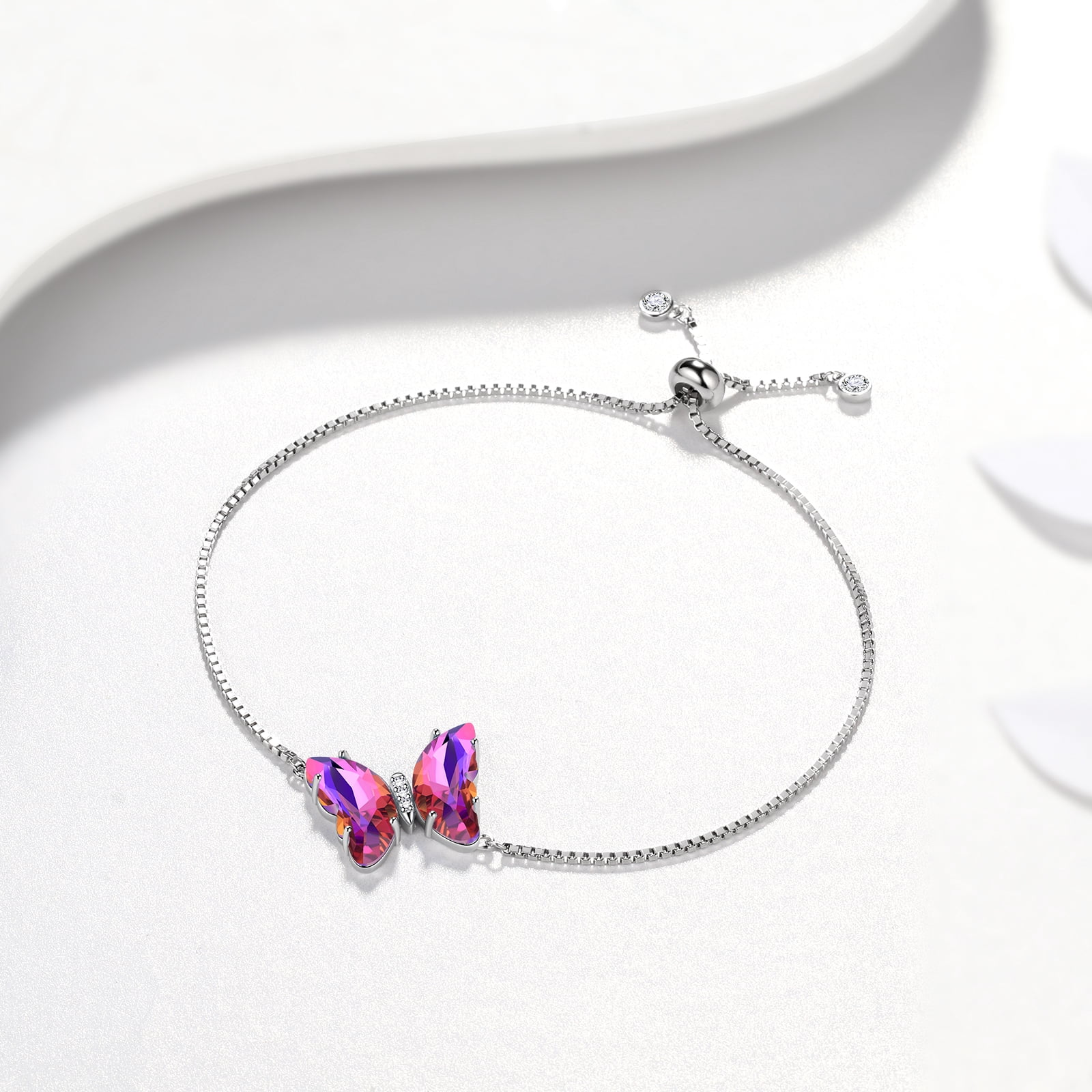Sterling Silver Butterfly Bracelet Amethyst February Birthstone Bracelet Purple Crystal Jewelry Women Birthday Mother's Day Gifts Juwaliy