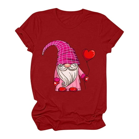 

Crop Tops for Women Tunic Tops Women s Short Sleeve Valentine s Day Printed Casual Top Pullover T-shirt Womens Workout Tops Black Shirts for Women New Arrival Red 2XL