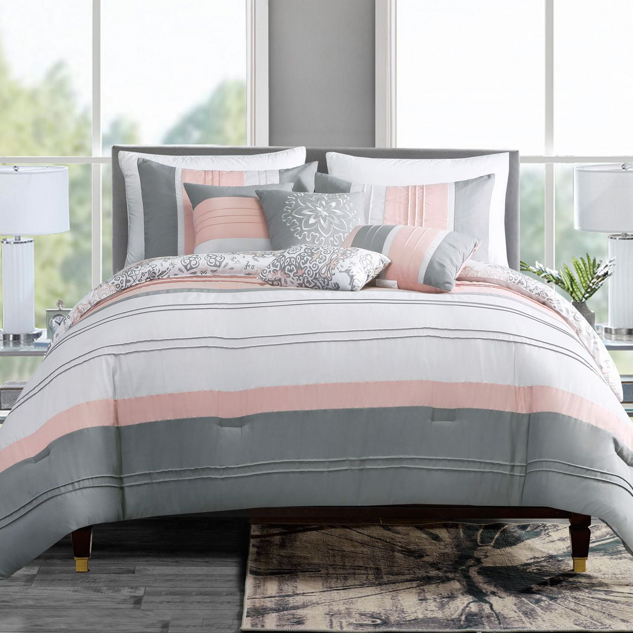 11 Piece Dyre Blush/Gray/White Reversible Bed in a Bag Set - Walmart.com