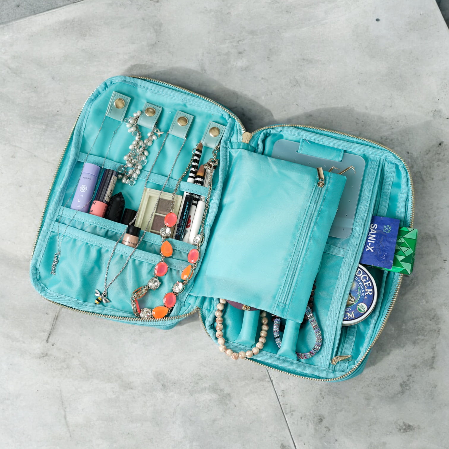 Hives and Honey - Bryn Turquoise Jewelry Travel Pouch with Embroidered Diamonds - Women's Accessory