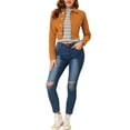 thumbnail image 3 of INSPIRE CHIC Women's Jean Jacket Frayed Button Up Washed Cropped Denim Jacket L Brown, 3 of 7